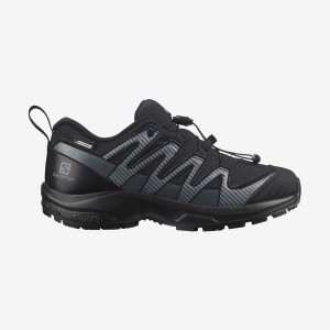 Kids' Salomon XA PRO V8 CLIMASALOMON™ WATERPROOF Trail Running Shoes Black | IN3602SGL