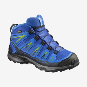 Kids' Salomon X-ULTRA MID GORE-TEX GTX J Hiking Shoes Blue | IN3591WNB