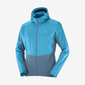 Men's Salomon AGILE WIND WINDBREAKERS Jackets Blue | IN2359KOR