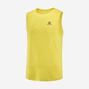 Men's Salomon CROSS RUN T Shirts Yellow | IN2392NWY