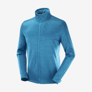 Men's Salomon ESSENTIAL LIGHTWARM HEATHER Hoodie Blue | IN2426FDN