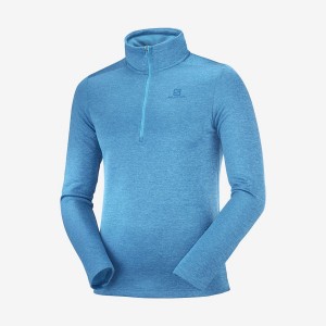 Men's Salomon ESSENTIAL LIGHTWARM SEAMLESS Hoodie Blue | IN2418BEX