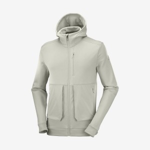 Men's Salomon ESSENTIAL WARM FLEECE Hoodie Beige | IN2429JPQ