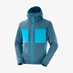 Men's Salomon ESSENTIAL WARM TEDDY Hoodie Blue | IN2412KOR