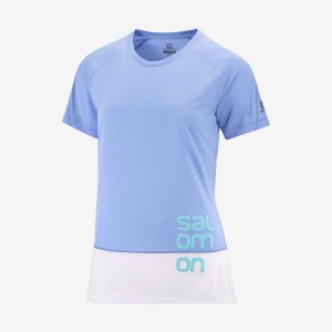 Women's Salomon CROSS RUN GRAPHIC T Shirts White / Blue | IN3079PJJ