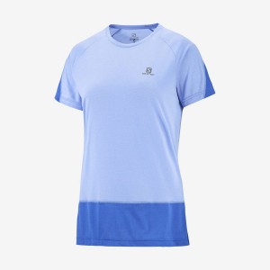 Women's Salomon CROSS RUN T Shirts Blue | IN3082SGL