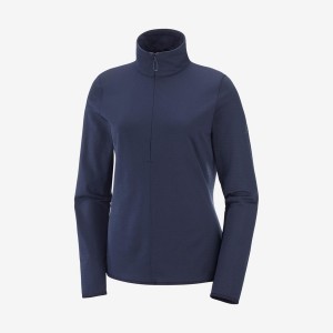 Women's Salomon ESSENTIAL LIGHTWARM Hoodie Navy | IN3098WNB