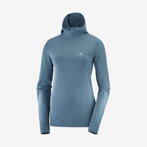 Women's Salomon ESSENTIAL SEAMLESS Hoodie Navy | IN3093VRW