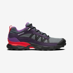 Women's Salomon SHELTER LOW LEATHER Sneakers Grey / Purple | IN2952DFM