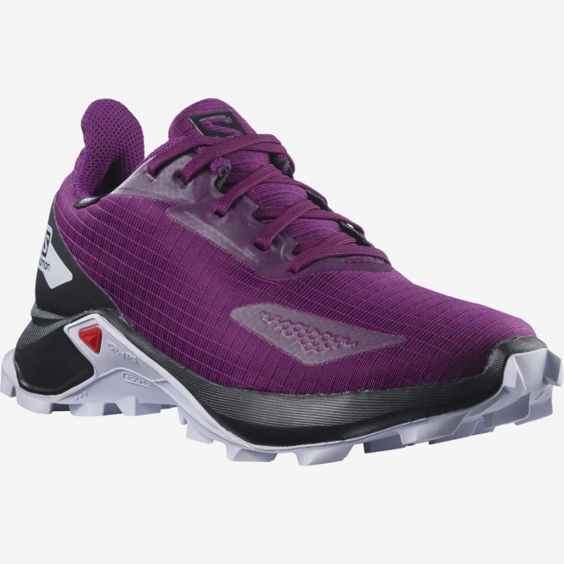 Kids' Salomon ALPHACROSS BLAST CLIMASALOMON™ WATERPROOF Trail Running Shoes Purple | IN3596UZG