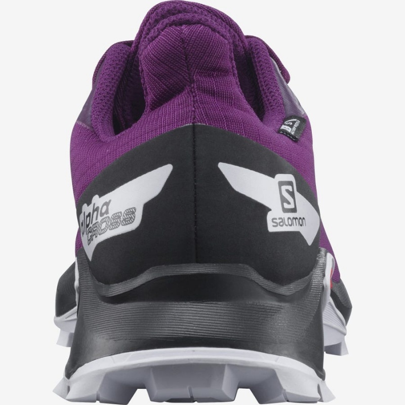 Kids' Salomon ALPHACROSS BLAST CLIMASALOMON™ WATERPROOF Trail Running Shoes Purple | IN3596UZG