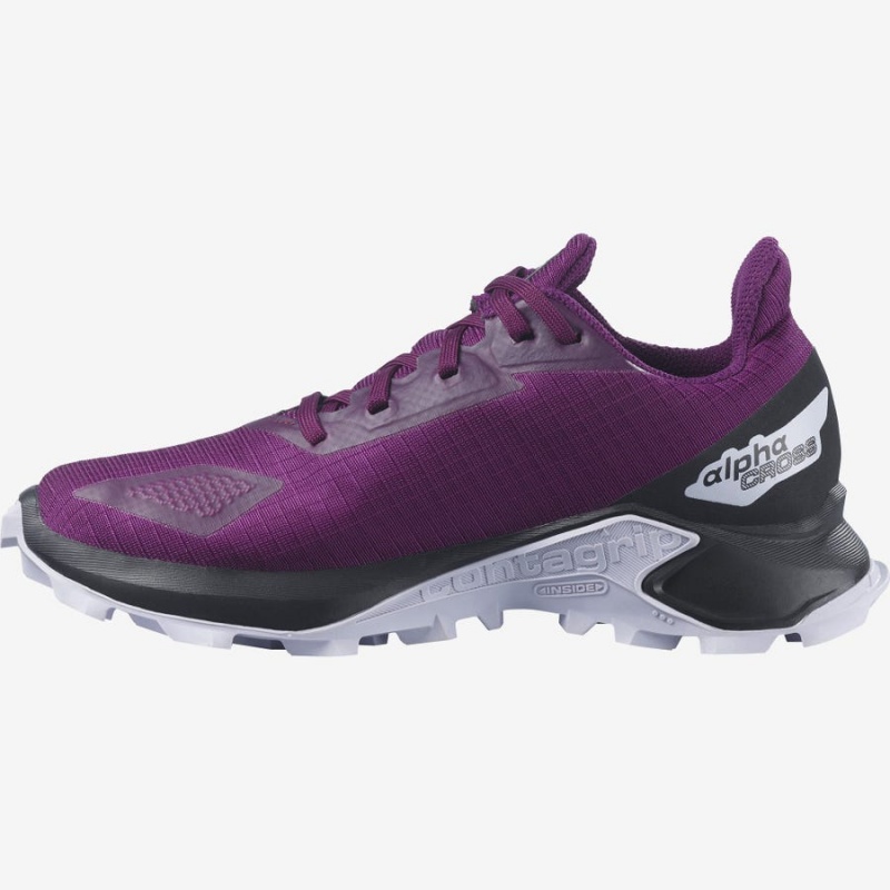 Kids' Salomon ALPHACROSS BLAST CLIMASALOMON™ WATERPROOF Trail Running Shoes Purple | IN3596UZG