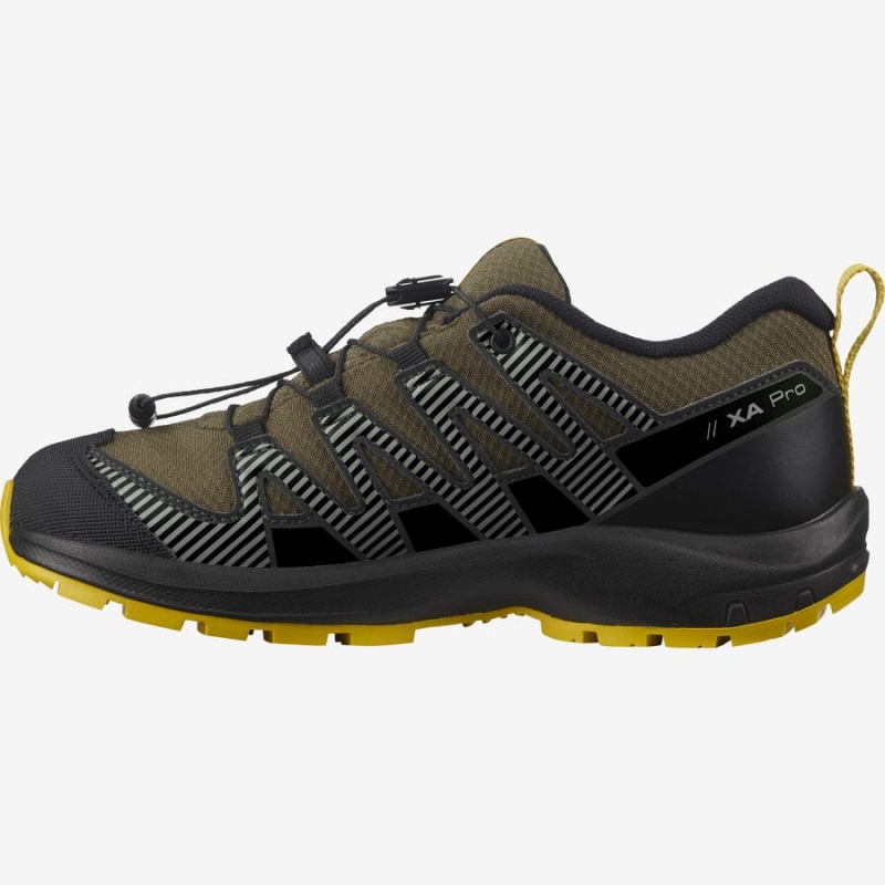 Kids' Salomon XA PRO V8 CLIMASALOMON™ WATERPROOF Trail Running Shoes Olive | IN3603DFM