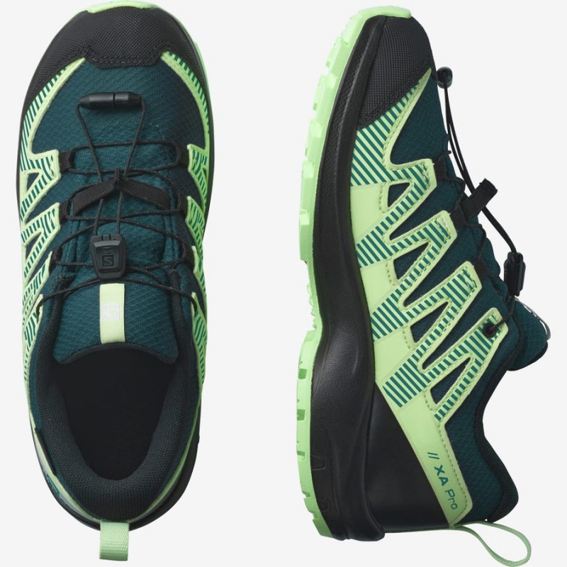 Kids' Salomon XA PRO V8 CLIMASALOMON™ WATERPROOF Trail Running Shoes Green | IN3604FDN