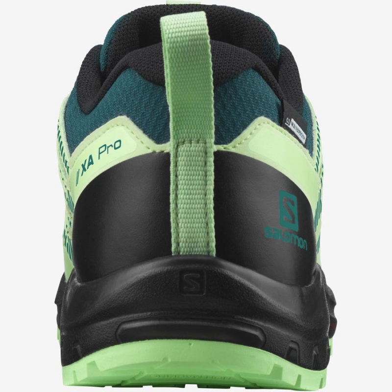 Kids' Salomon XA PRO V8 CLIMASALOMON™ WATERPROOF Trail Running Shoes Green | IN3604FDN