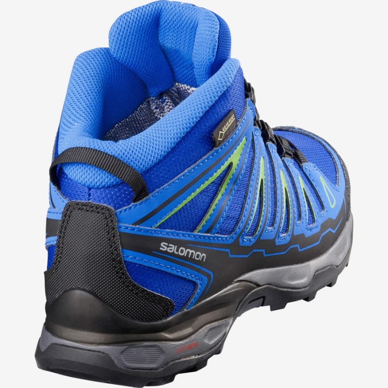 Kids' Salomon X-ULTRA MID GORE-TEX GTX J Hiking Shoes Blue | IN3591WNB