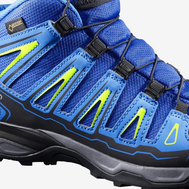 Kids' Salomon X-ULTRA MID GORE-TEX GTX J Hiking Shoes Blue | IN3591WNB