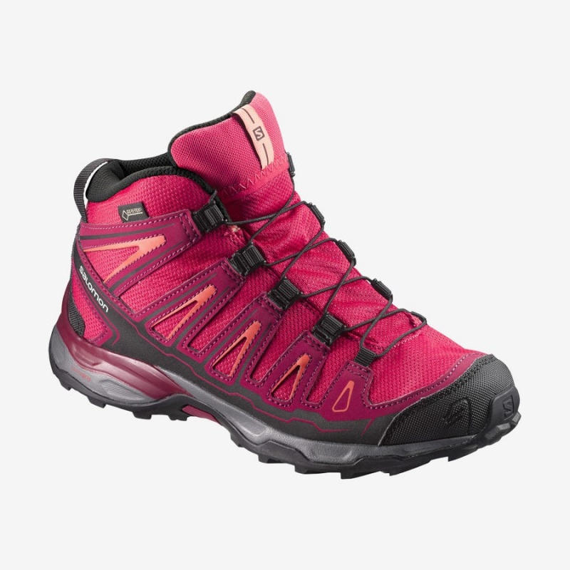 Kids\' Salomon X-ULTRA MID GORE-TEX GTX J Hiking Shoes Red | IN3592EBC