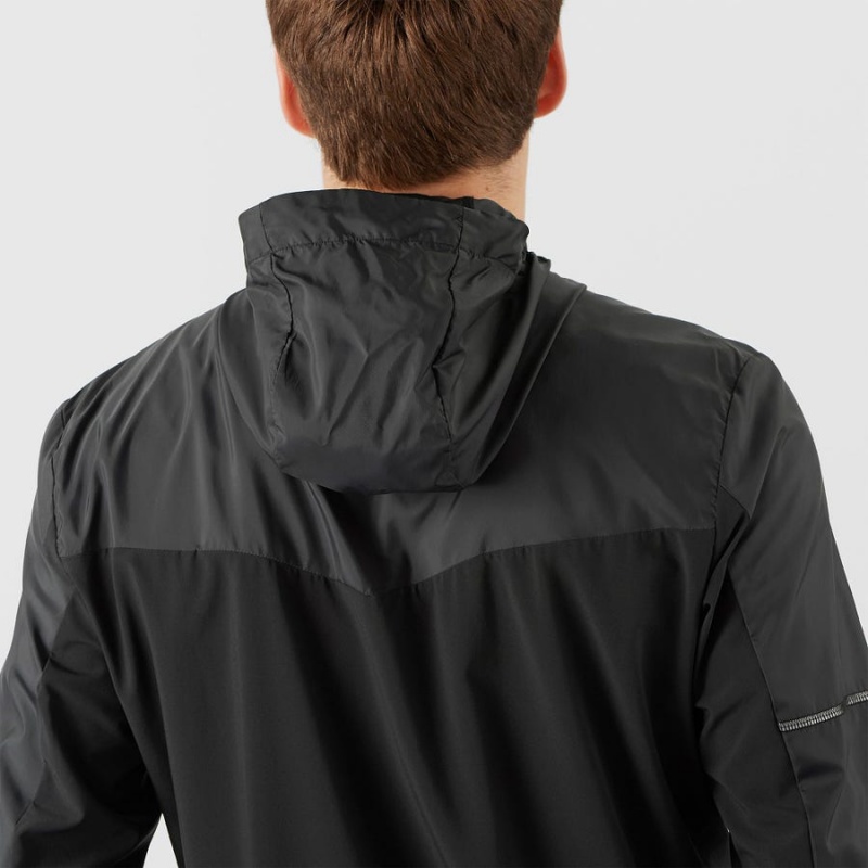 Men's Salomon AGILE WIND WINDBREAKERS Jackets Black | IN2357HAP