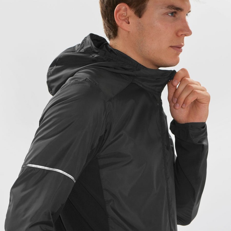 Men's Salomon AGILE WIND WINDBREAKERS Jackets Black | IN2357HAP