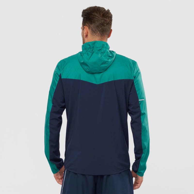 Men's Salomon AGILE WIND WINDBREAKERS Jackets Black / Green | IN2358JPQ