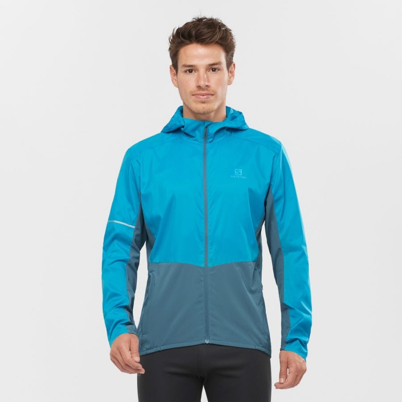 Men's Salomon AGILE WIND WINDBREAKERS Jackets Blue | IN2359KOR