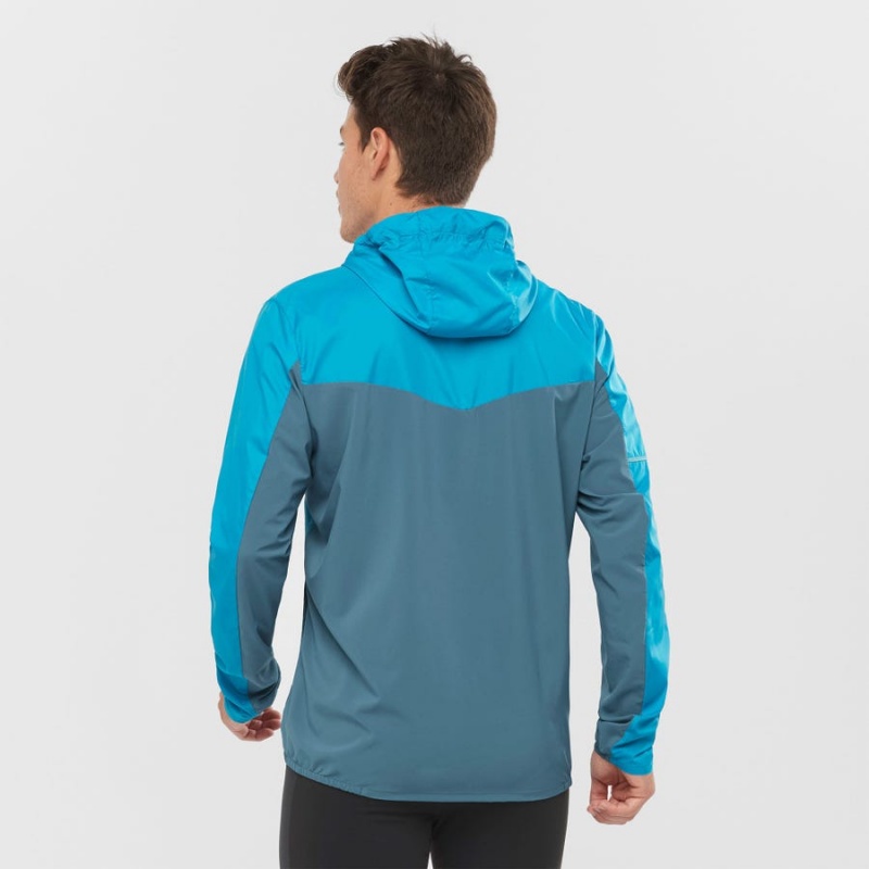 Men's Salomon AGILE WIND WINDBREAKERS Jackets Blue | IN2359KOR