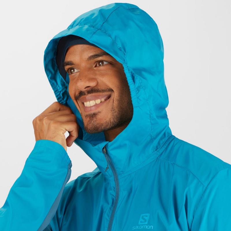 Men's Salomon AGILE WIND WINDBREAKERS Jackets Blue | IN2359KOR