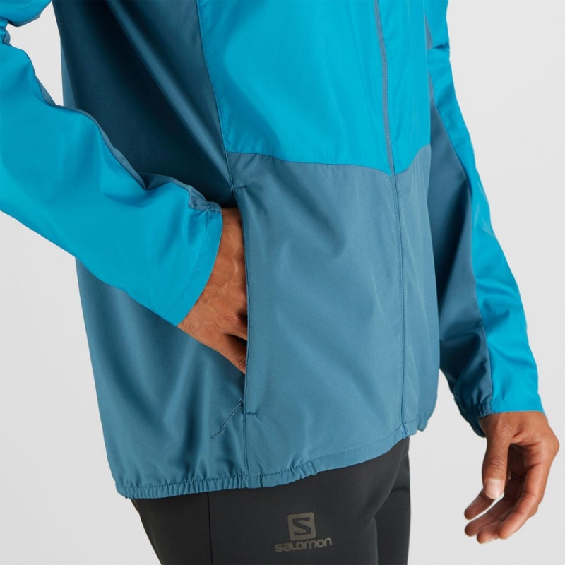 Men's Salomon AGILE WIND WINDBREAKERS Jackets Blue | IN2359KOR