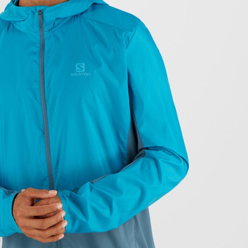 Men's Salomon AGILE WIND WINDBREAKERS Jackets Blue | IN2359KOR