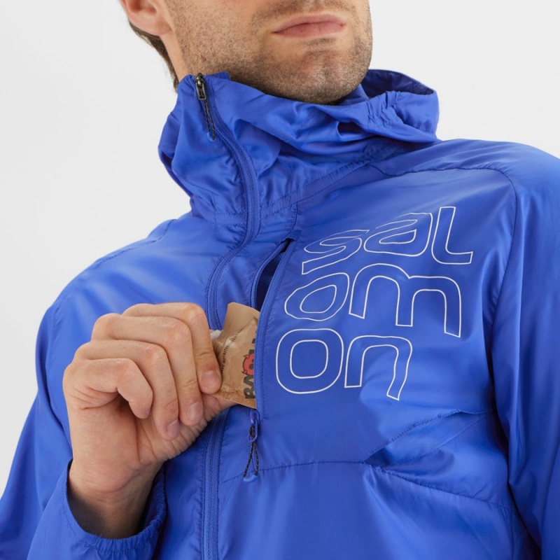 Men's Salomon BONATTI CROSS WIND WINDBREAKERS Jackets Blue | IN2360LIS