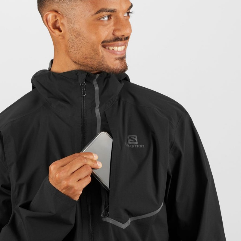 Men's Salomon BONATTI TRAIL WATERPROOF Jackets Black | IN2346VRW