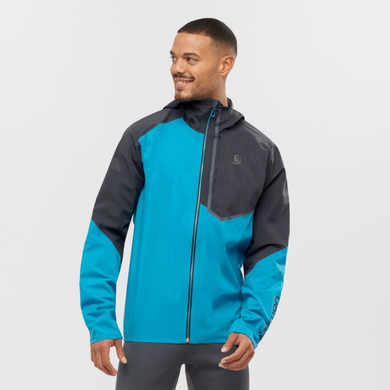 Men's Salomon BONATTI TRAIL WATERPROOF Jackets Blue | IN2347BEX