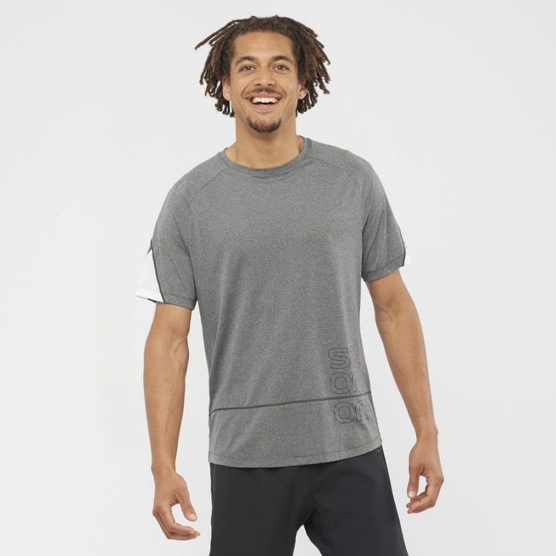 Men's Salomon CROSS RUN GRAPHIC T Shirts Grey | IN2401ILH