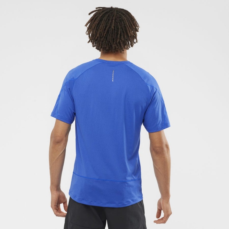 Men's Salomon CROSS RUN T Shirts Blue | IN2395WNB