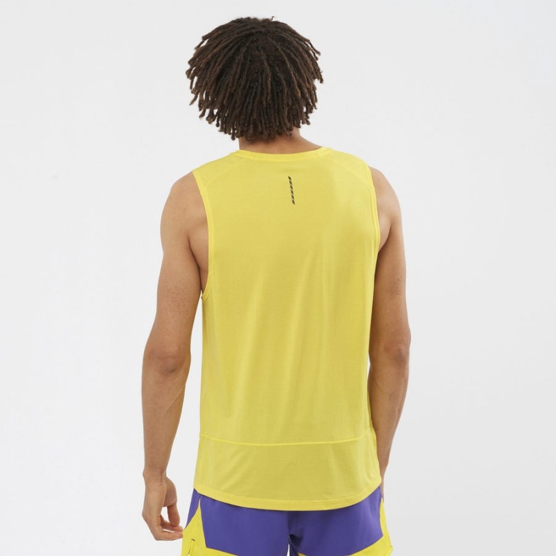 Men's Salomon CROSS RUN T Shirts Yellow | IN2392NWY