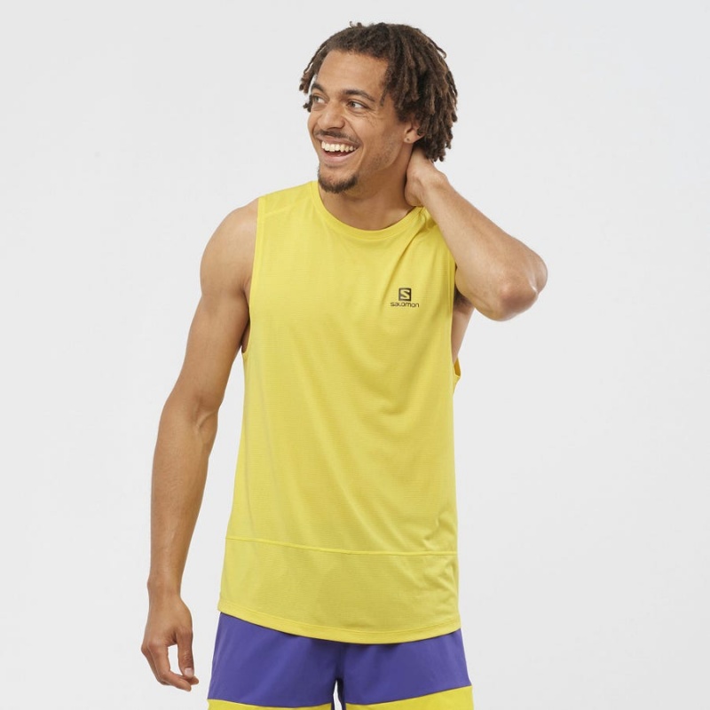 Men's Salomon CROSS RUN T Shirts Yellow | IN2392NWY