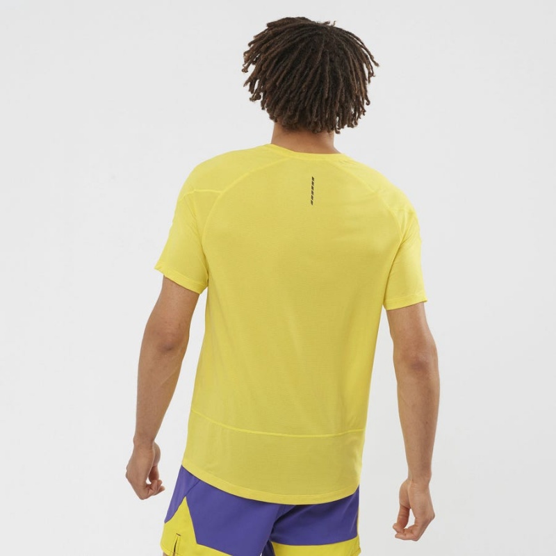 Men's Salomon CROSS RUN T Shirts Yellow | IN2396EBC