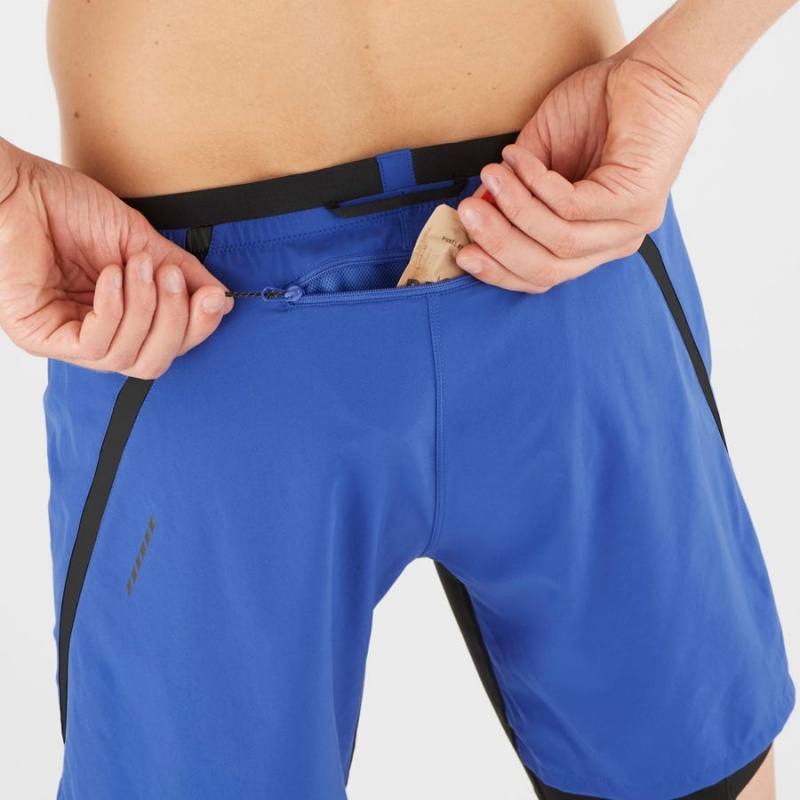 Men's Salomon CROSS TWINSKIN Shorts Blue | IN2472MQZ