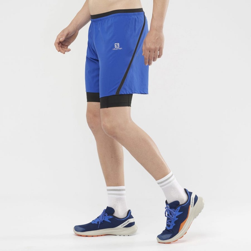 Men's Salomon CROSS TWINSKIN Shorts Blue | IN2472MQZ