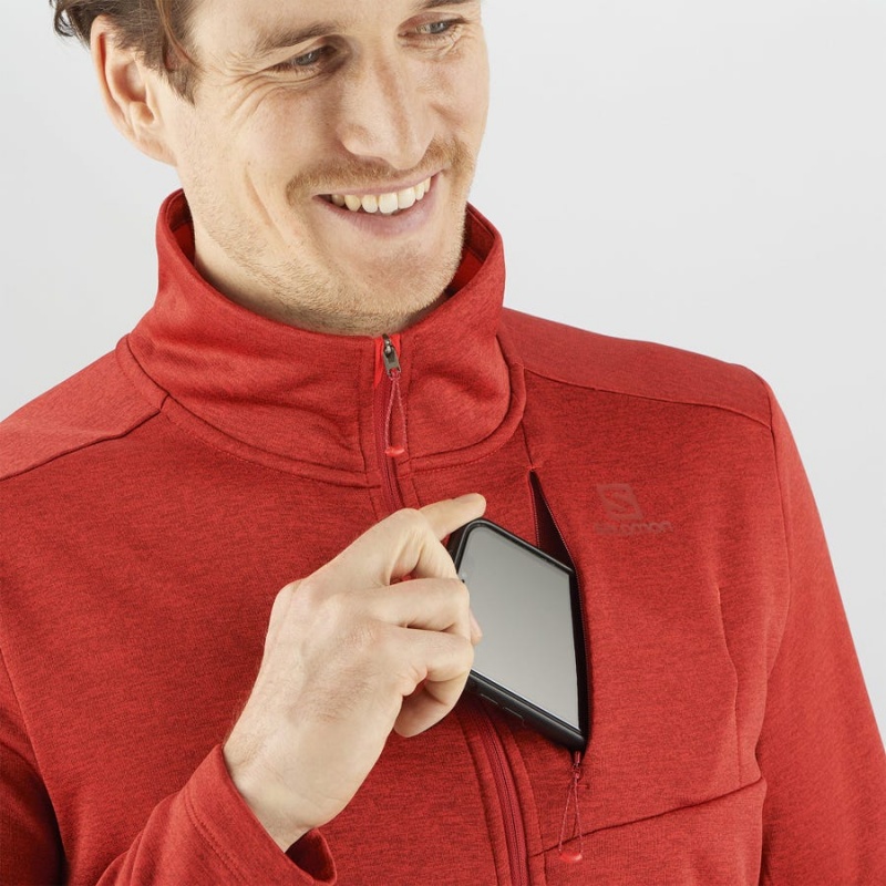 Men's Salomon ESSENTIAL LIGHTWARM HEATHER Hoodie Red | IN2425DFM