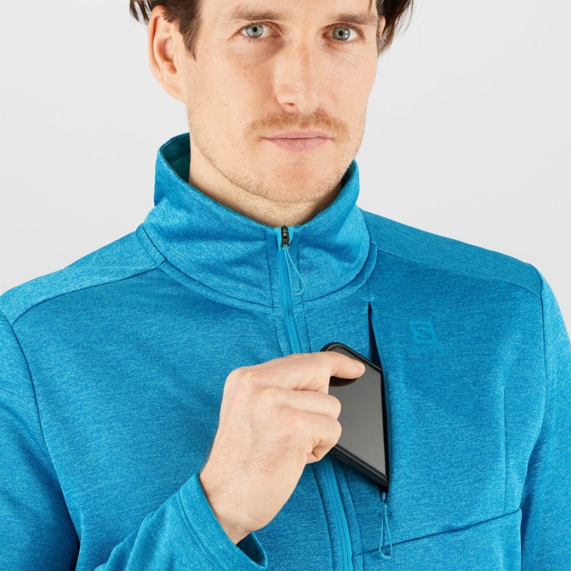 Men's Salomon ESSENTIAL LIGHTWARM HEATHER Hoodie Blue | IN2426FDN