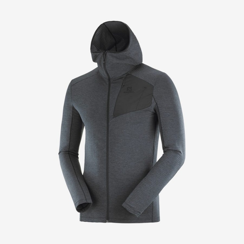 Men\'s Salomon ESSENTIAL LIGHTWARM HOODED Hoodie Black | IN2408FDN