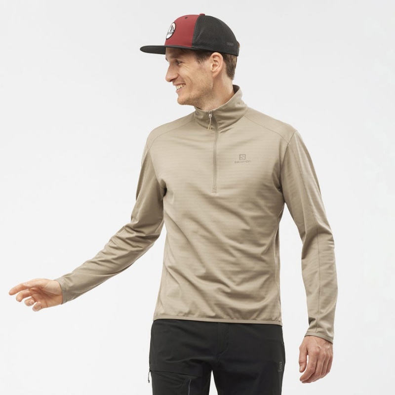 Men's Salomon ESSENTIAL LIGHTWARM Hoodie Beige | IN2422WNB