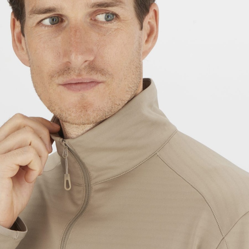 Men's Salomon ESSENTIAL LIGHTWARM Hoodie Beige | IN2422WNB