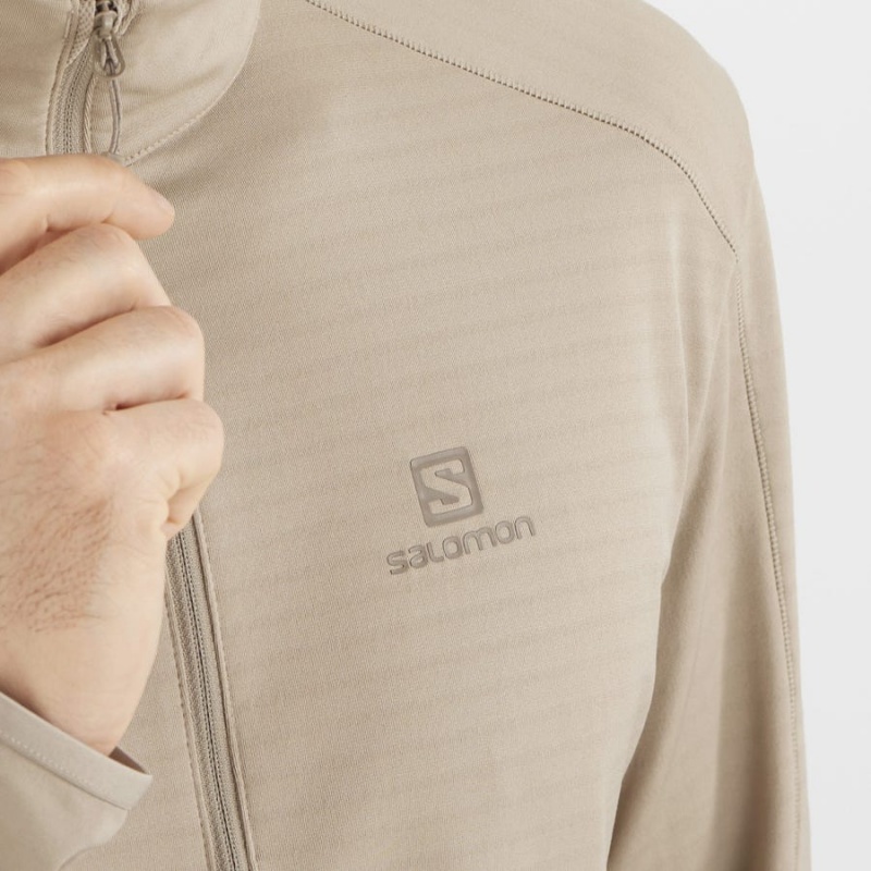 Men's Salomon ESSENTIAL LIGHTWARM Hoodie Beige | IN2422WNB