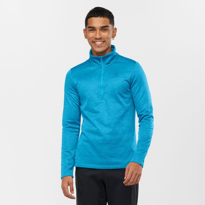 Men's Salomon ESSENTIAL LIGHTWARM SEAMLESS Hoodie Blue | IN2418BEX