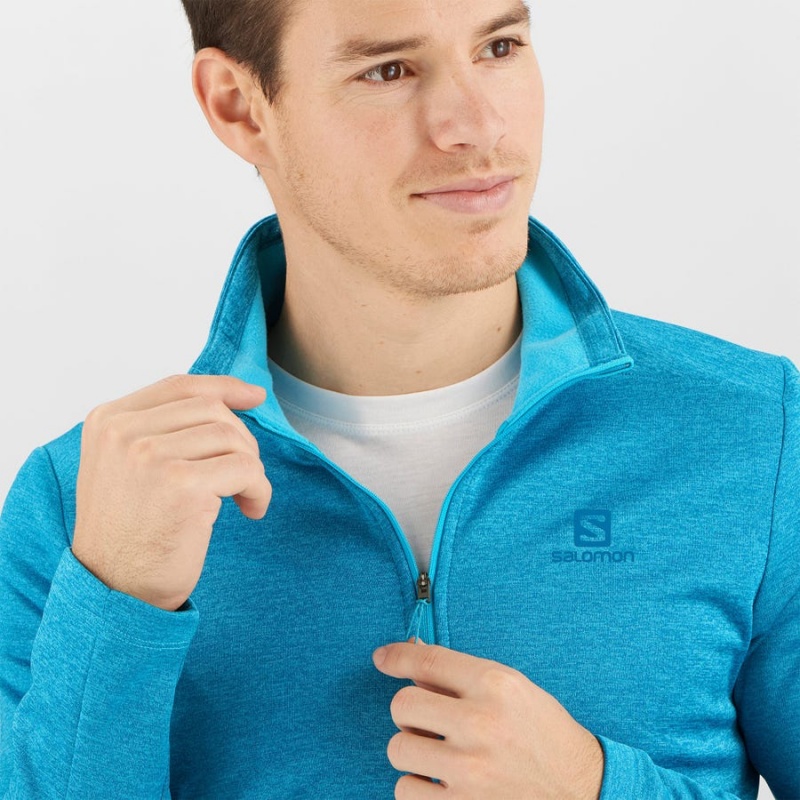 Men's Salomon ESSENTIAL LIGHTWARM SEAMLESS Hoodie Blue | IN2418BEX