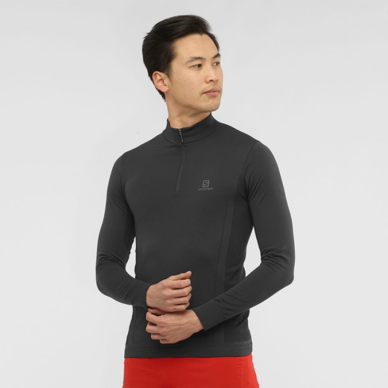 Men's Salomon ESSENTIAL SEAMLESS Hoodie Black | IN2407DFM