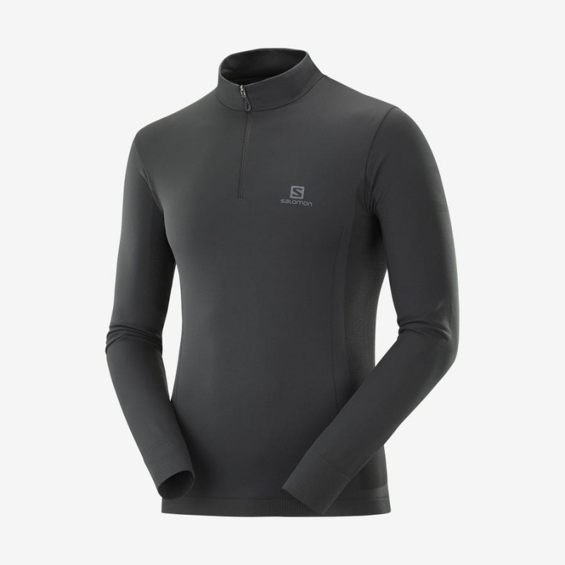 Men\'s Salomon ESSENTIAL SEAMLESS Hoodie Black | IN2407DFM